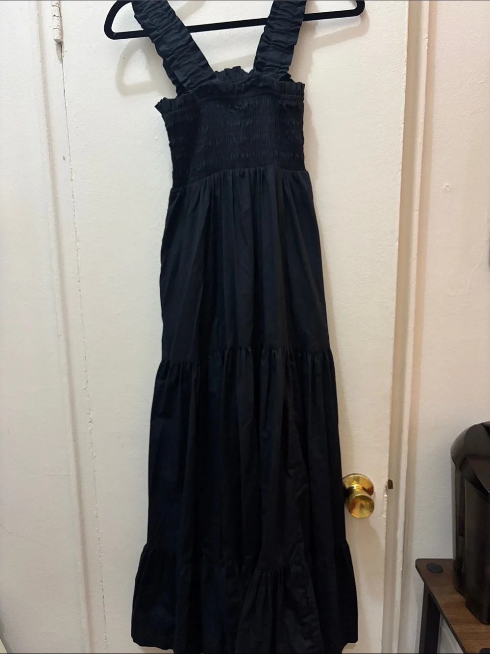Abercrombie & Fitch Black Smocked Tiered Maxi Dress with Wide Straps